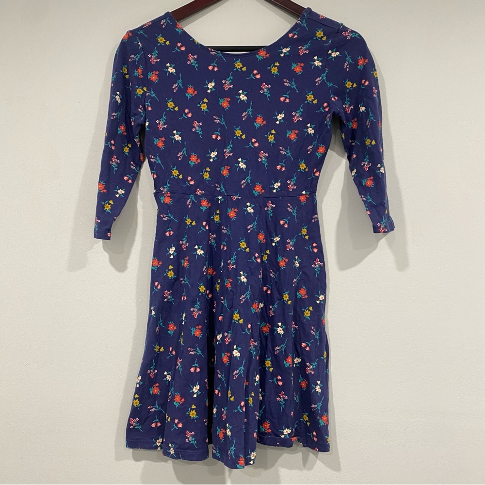 Old Navy Girls Navy Floral Cotton Dress 3/4 Sleeve Size 14